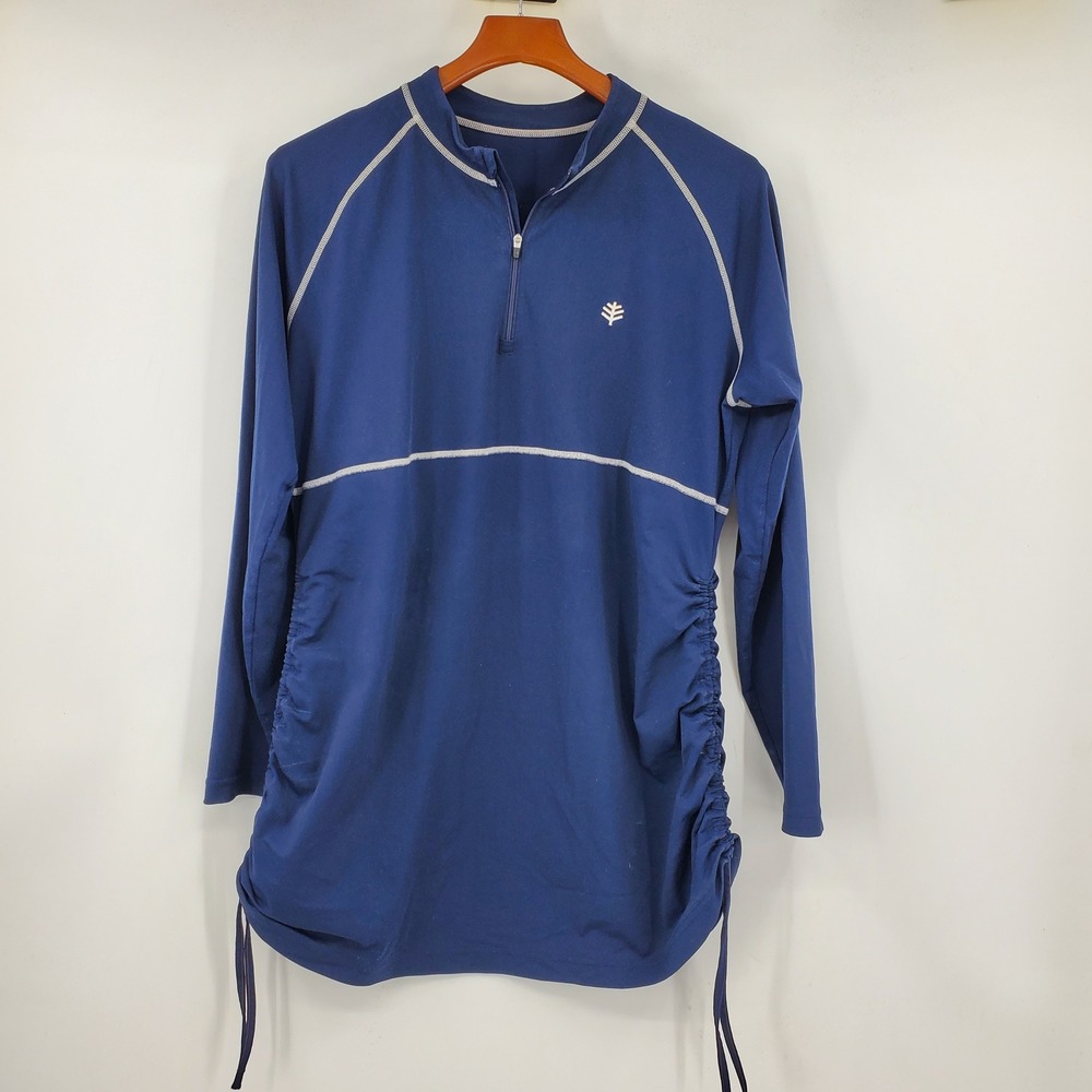 Coolibar Island Ruche Navy Blue Quarter Zip Long Sleeve Swim Shirt Rash Guard